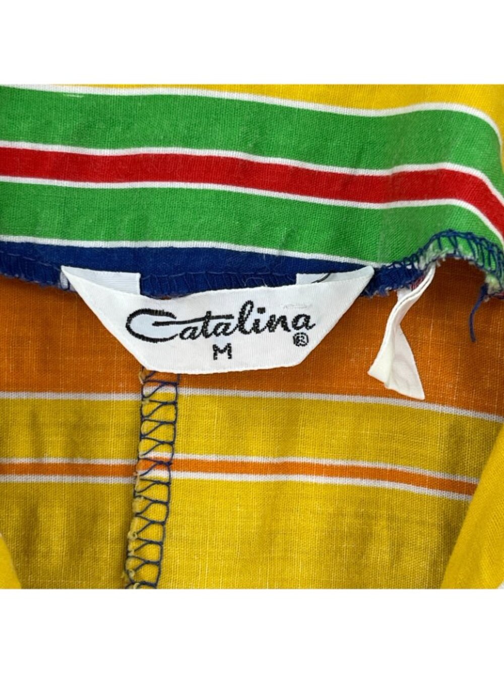 Vintage 70s Catalina ivid Striped Cotton Maxi Muumuu Swim Cover Caftan - Picture 12 of 16